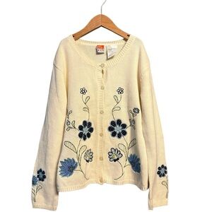 Mckids Cream Cardigan with Blue Floral Embroidery